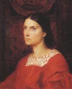 George Frederick watts,O.M.,R.A. Portrait of Lady Wolverton,nee Georgiana Tufnell,half length,earing a red dress (mk37) oil